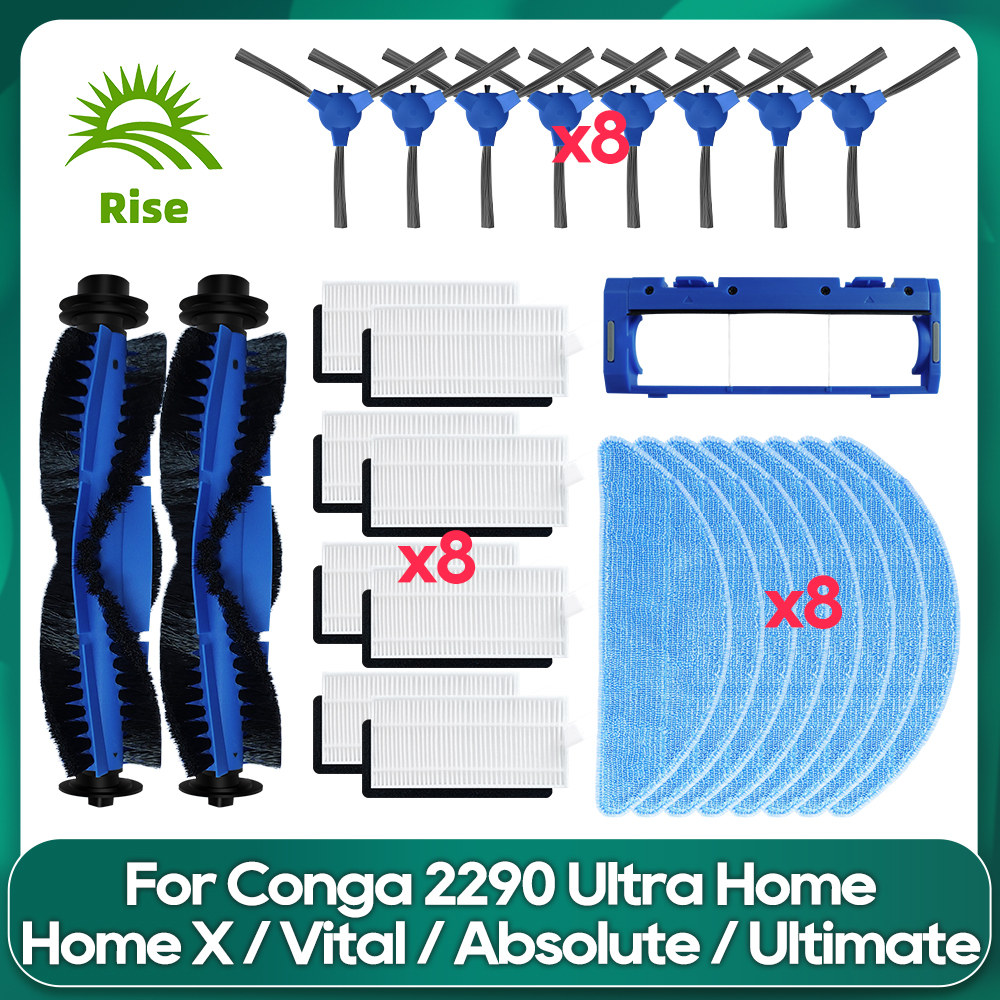 Compatible For Conga 2290 Ultra Series(05661) Replacement Main Side Brush Cover Hepa Filter Mop Cloths Wipe Accessories: Pink