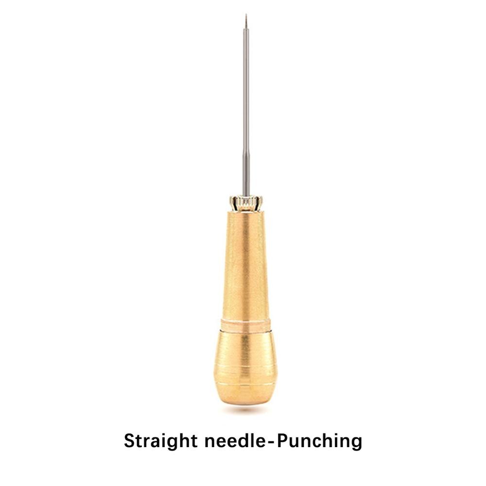 1pcs Canvas Leather Sewing Awl Needle Hand Stitch Copper Handle Awl DIY handcraft for Shoe Handmade Leather Repair Sewing Tools: Straight needle