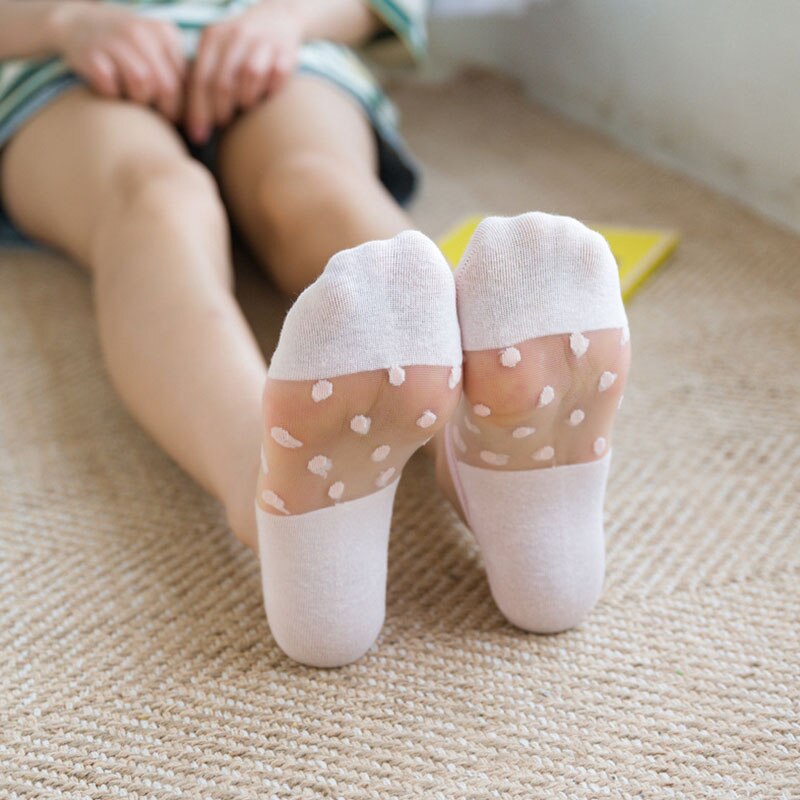 Calcetines de encaje de cristal para mujer, medias de seda transparentes, elásticas e invisibles, tobilleras, para verano