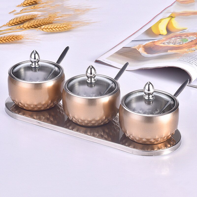 201 Roestvrij Staal Kruiden Pot Kruiden Container Met Lepel Glazen Deksel Moderne Eenvoudige Kruiden Box Set Keuken Benodigdheden: Set B(chassis.spoon)