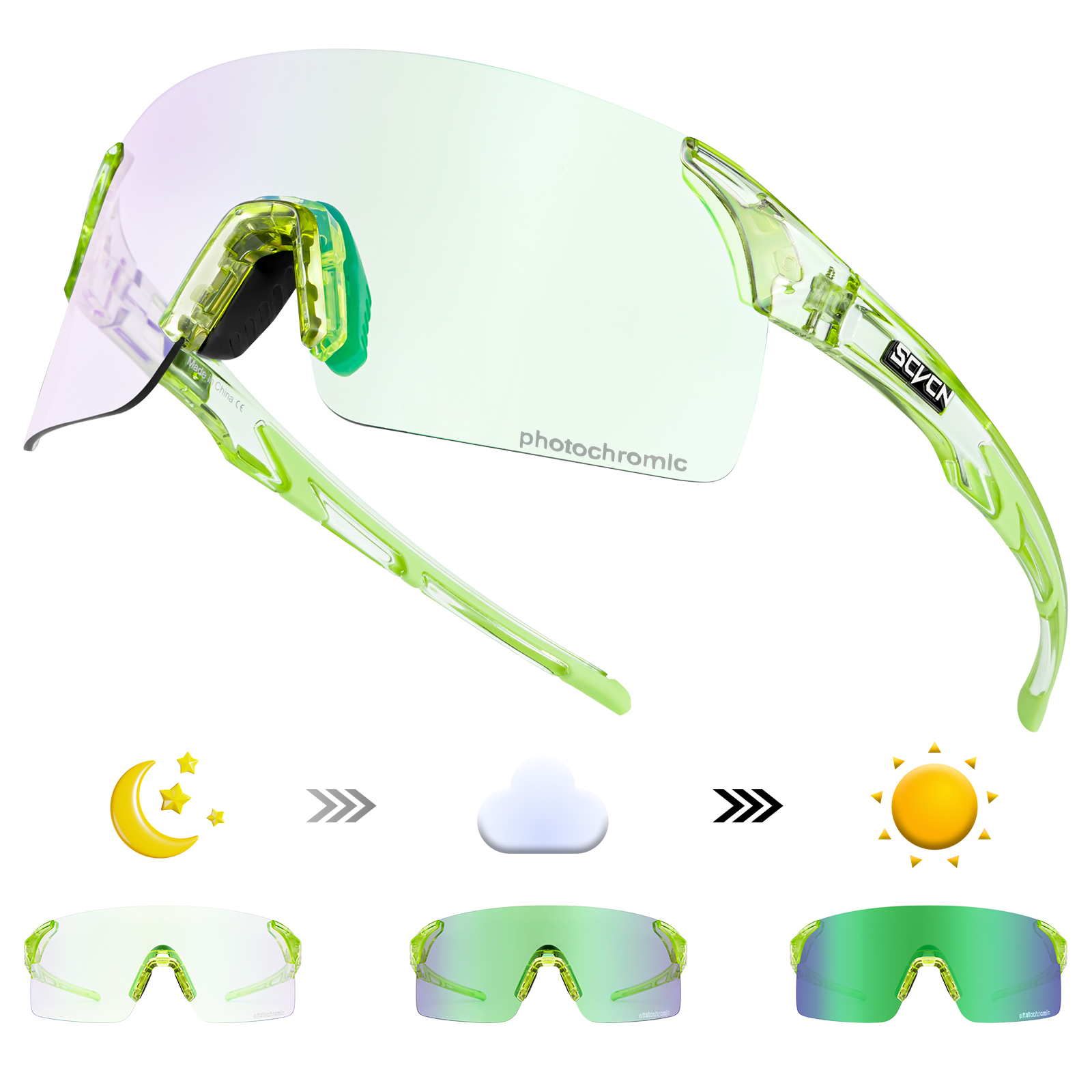 SCVCN Photochromic Cycling Sunglasses UV400 Cycling Glasses Sports Goggles Bicycle Eyewear Sunglasses Outdoor MTB Bike Glasses: WHITE