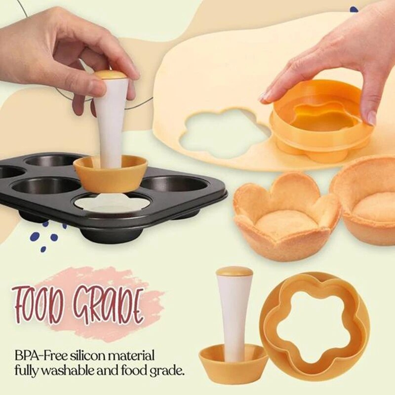 Plastic Pastry Tamper Tart Shell Molds Tart Cutter Flower Round Dough Cookie Cutter Set Cupcake Muffin Mold Cooking Tools