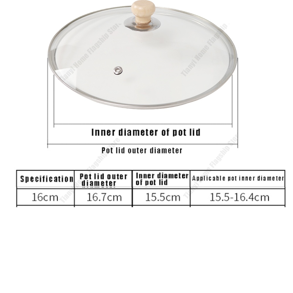 Tempered Glass Pot Lid Wooden Handle Rimmed Pan Lid Spill Shatter-Proof Round Chef Glass Cover for Versatile Home Cooking Pan: Light Grey