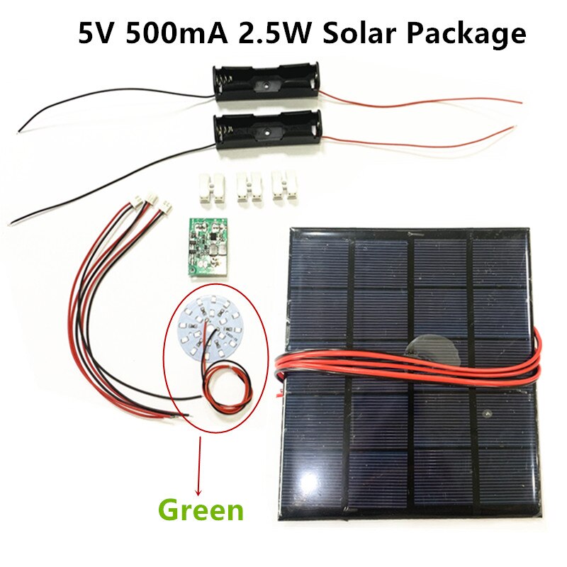 DIY KIT 5V 200mA 1W 2.5W Solar Panle with 0.6A Solar lamp Light controller 3.7V 5V 600ma with 3.7V 5W LED: 5V2.5W Green Package