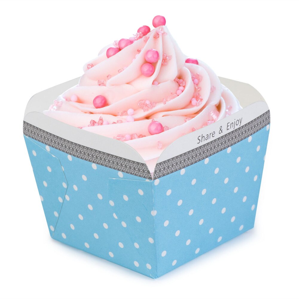 100pcs Paper Cupcake Cups Square Disposable Cake Cup Heat-resistant Dessert Bowls Mini Cake Box Party Supplies (Blue Dot)