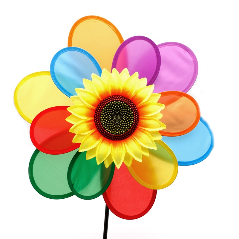 Sunflower Windmill Wind Spinner Rainbow Whirligig Wheel Home Yard Decoration