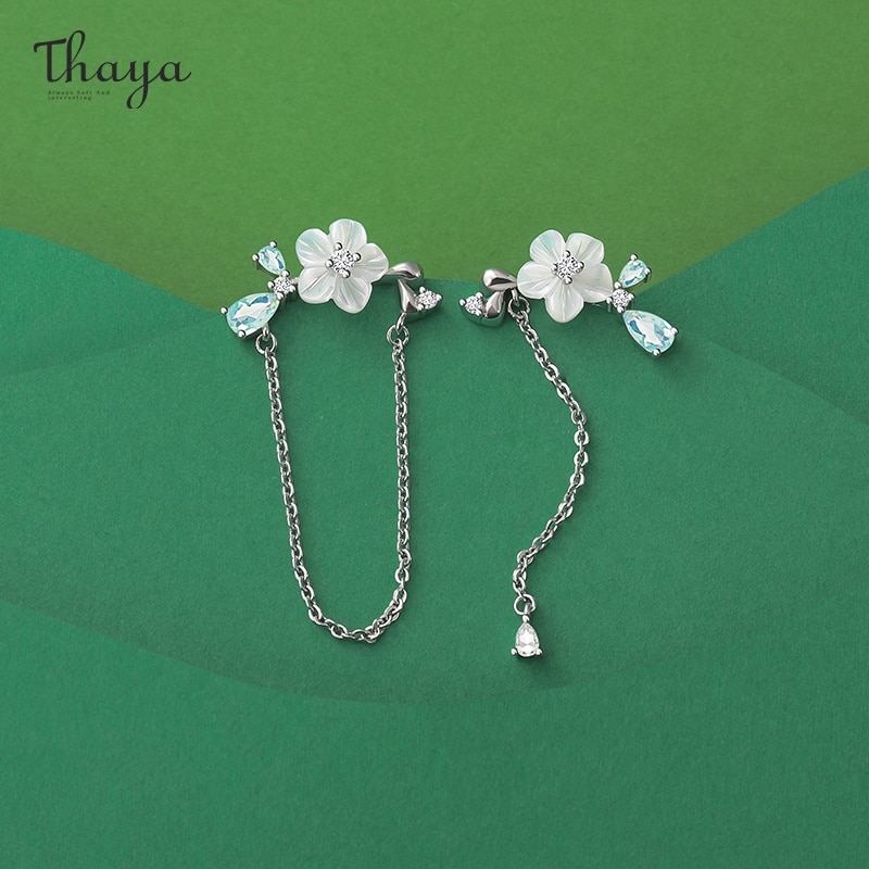 Thaya Originale di Colore Argento Viti Prigioniere Dell'orecchino Della Catena Borsette Fiore Ciondola di Alta Qualità Per Le Donne Orecchino Serie Stagione Gioielleria Raffinata