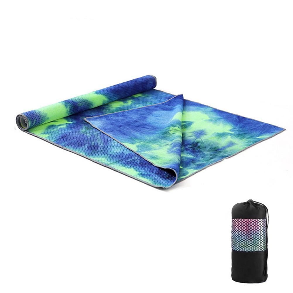 Tie-Dye Afdrukken Yoga Deken Fijne Vezel + Hars Deeltjes Yoga Mat Padded Handdoek Met Mesh Bag: Blauw