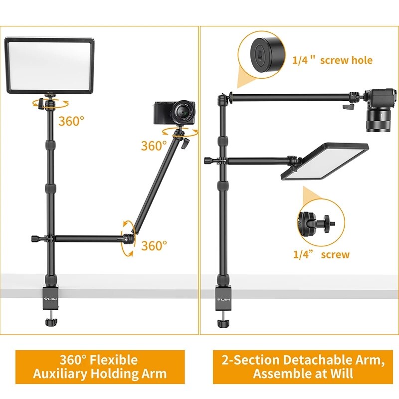 Ulanzi vijim ls11 ls10 suporte de montagem de mesa flexível auxiliar segurando braço aéreo câmera webcam tabela c-braçadeira anel suporte de luz