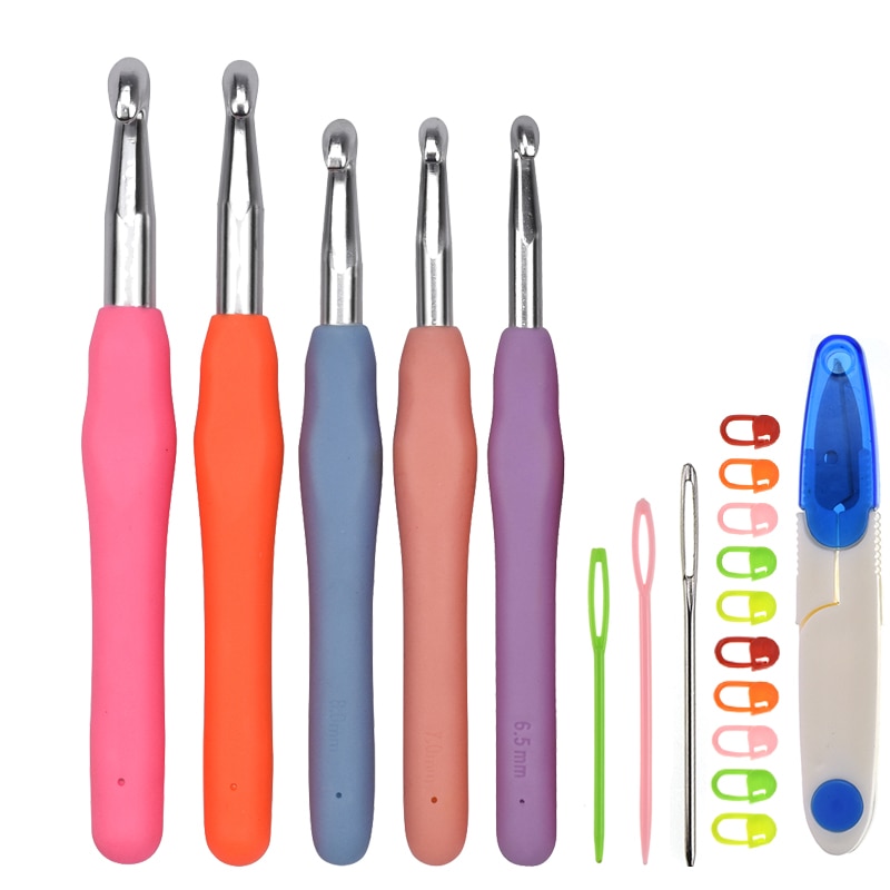 Conjunto de ganchos de ganchillo de talla grande 6,5/7,0/8,0/9,0mm, mango ergonómico suave, agujas de ganchillo, conjunto de agujas de tejer de aluminio para mamá