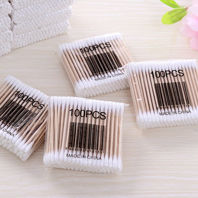 100pcs Cotton Buds Cotton Swabs First Aid Disinfection Ear Cleaning Wood Sticks Makeup Health Tools Tampons Cotonete