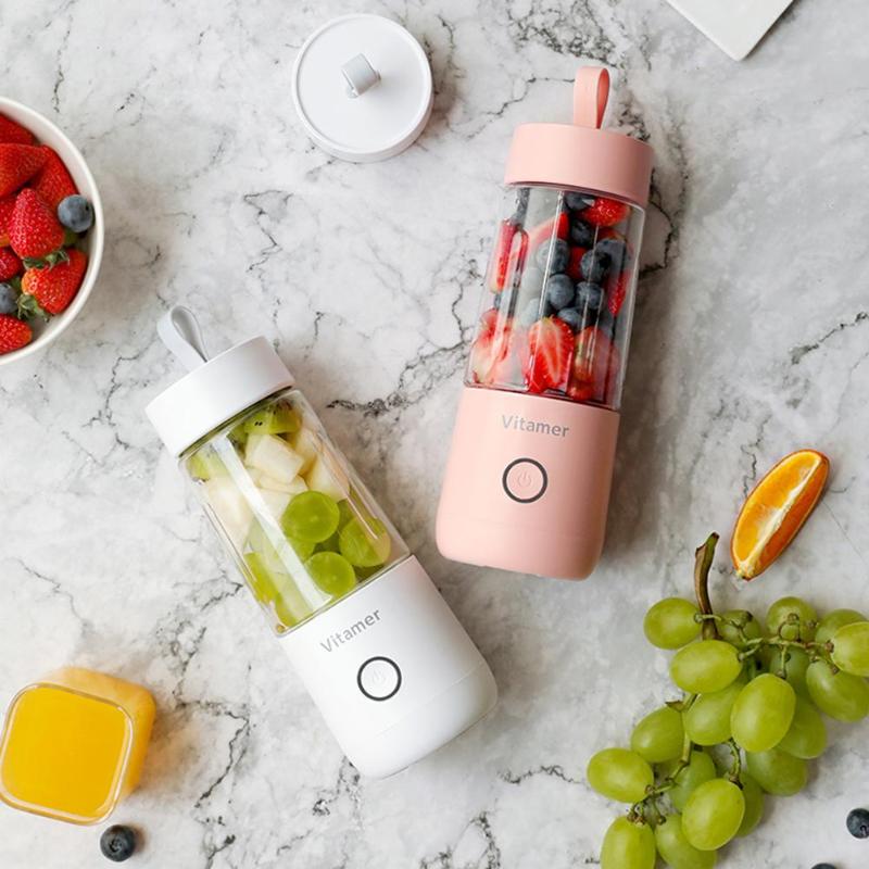 Mini exprimidor portátil de 350ml, Mini licuadora portátil inteligente con USB para zumos, licuadora de batidos recargable