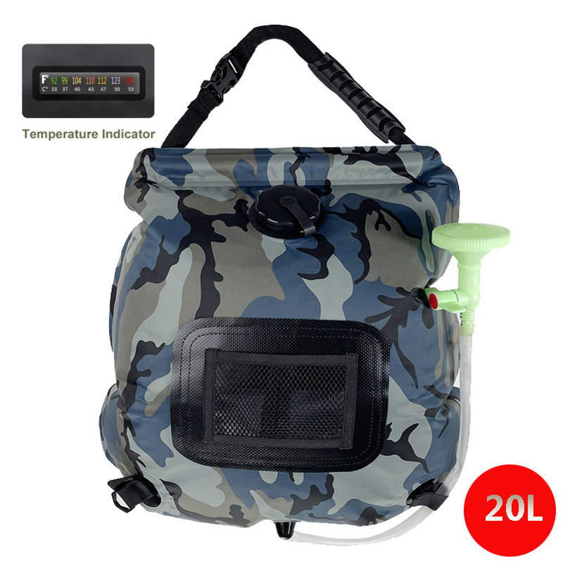 Bolsa de ducha portátil para acampar, bolsa de ducha Solar de 20l para acampar al aire libre y viajar: Gris