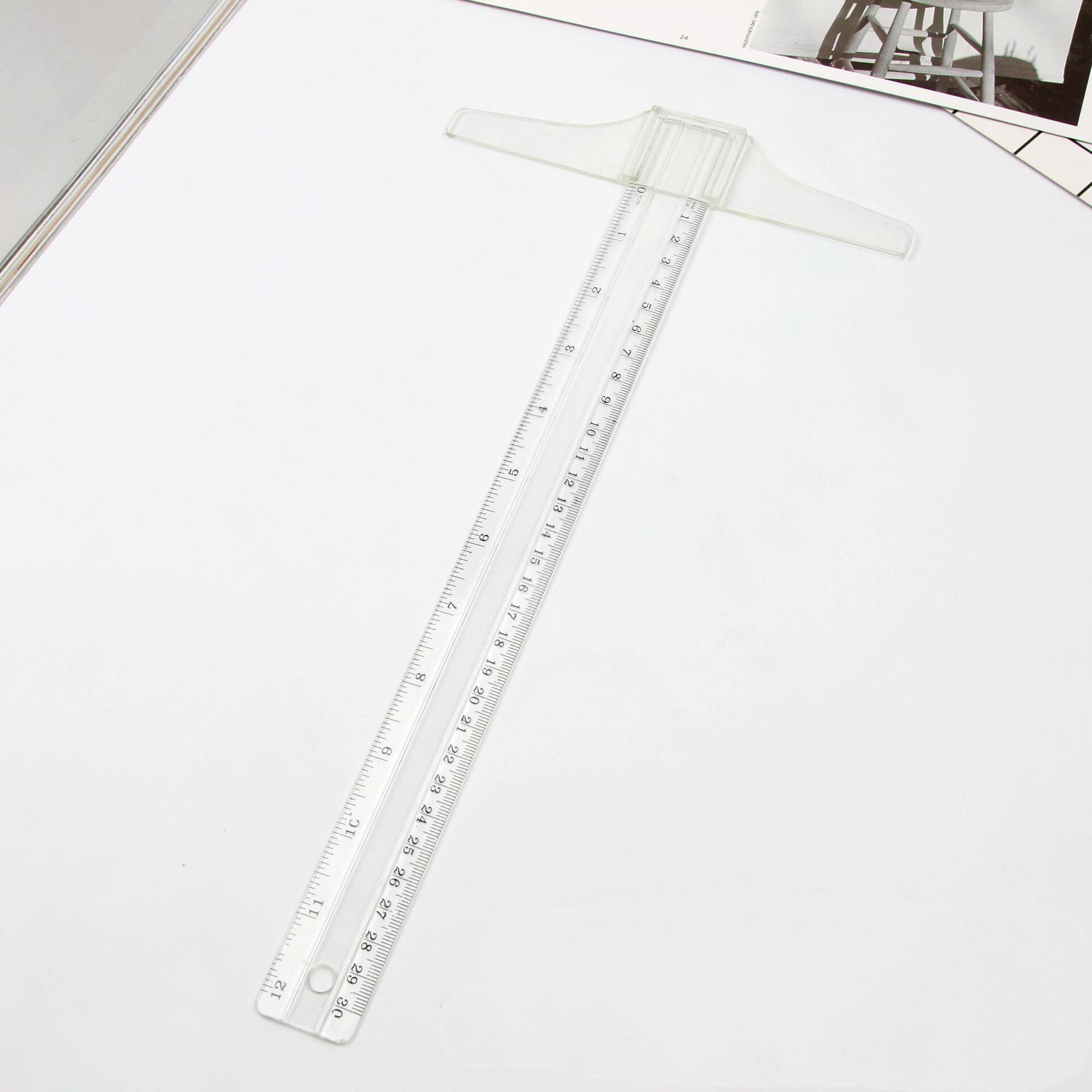 1PC 30cm/12" Plastic T-Square Metric Ruler Cm/inch Double Side Scale Measuring Tool: Clear