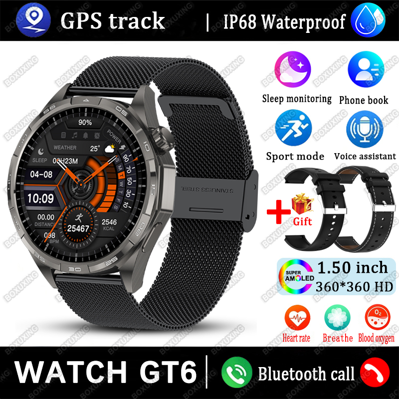 Nuovo orologio GT6 Smart Watch da uomo HD AMOLED schermo mostra sempre l'ora traccia GPS frequenza cardiaca chiamata Bluetooth Smartwatch sportivo impermeabile: Grigio