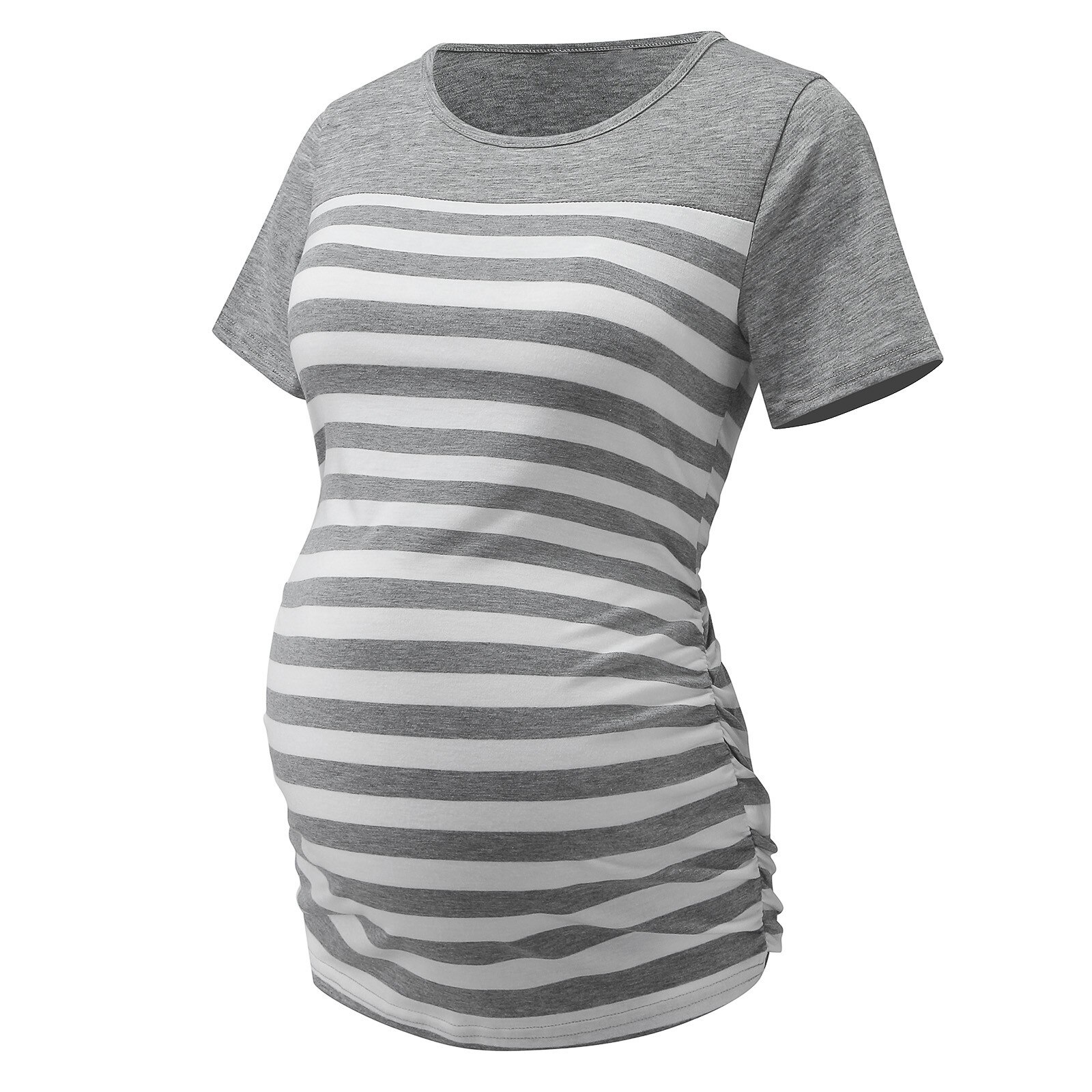 Ciążowa dla kobiet na co dzień z krótkim rękawem w paski z nadrukiem T Shirt topy w ciąży bluzka tunika lato w stylu Casual, w paski koszulka ciążowa
