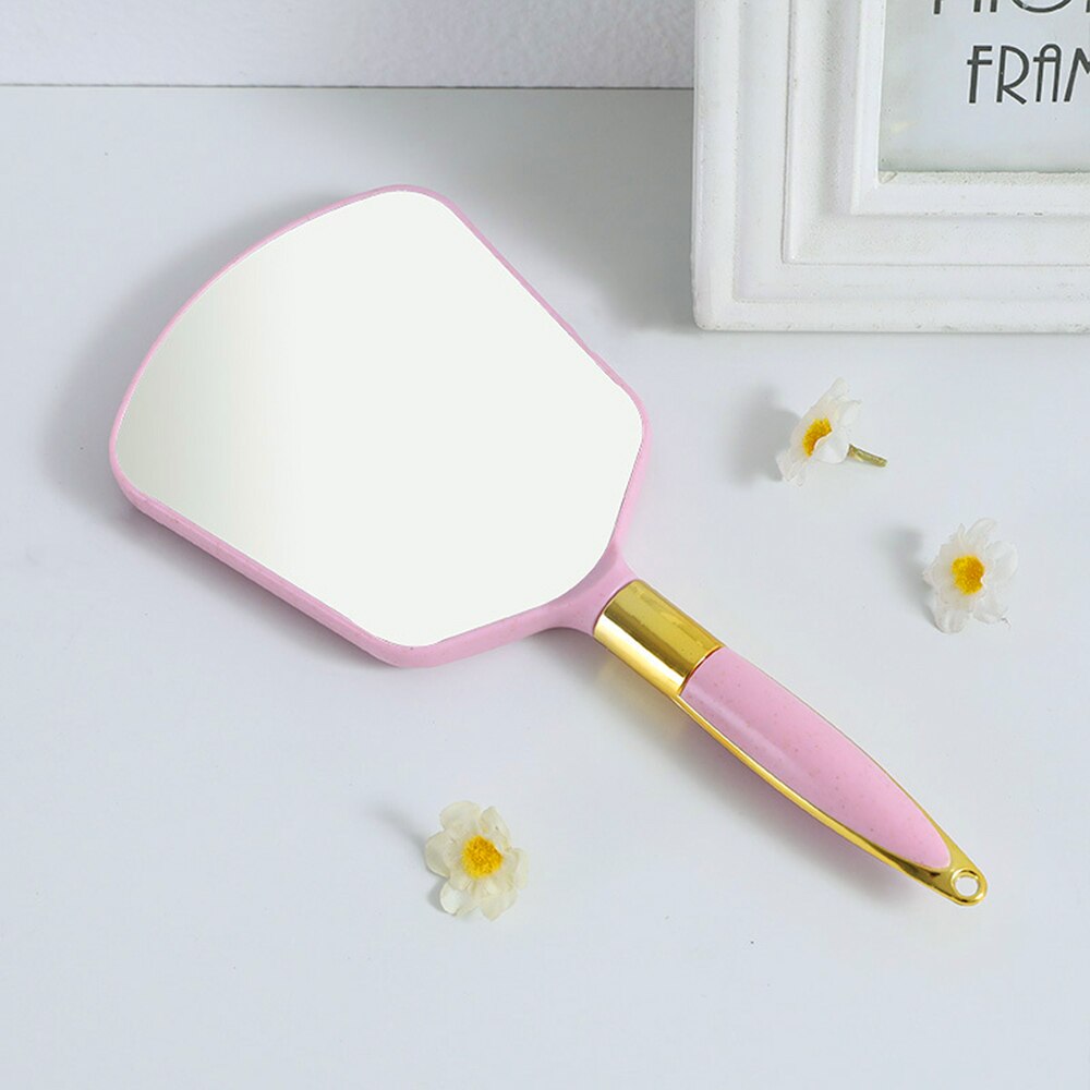 Espejo de mano para maquillaje Vintage para mujer, espejo de mano, tocador de salón de SPA, tocador de maquillaje con mango, espejo compacto para cosméticos: Pink