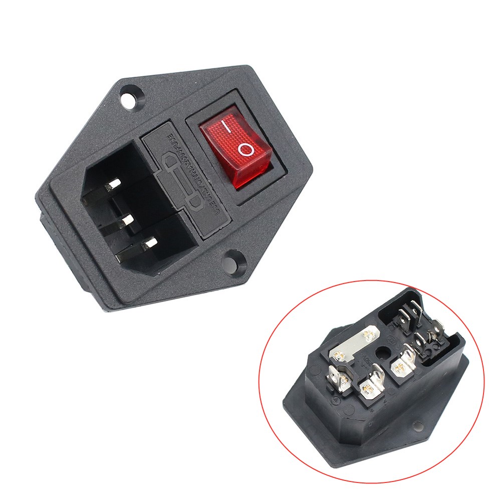 IEC320 C14 Electrical AC Socket 3 pin red LED 250V Rocker Switch 10A fuse female male inlet plug connector 2 pin socket mount: Dark Grey