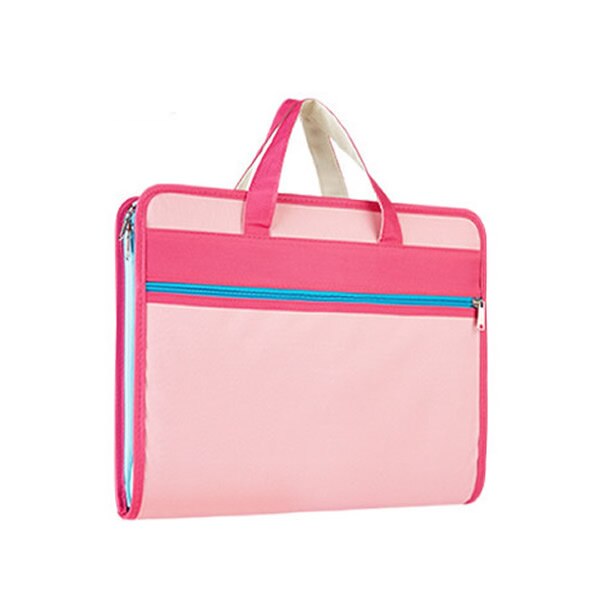 organ bag multi-layer folder Oxford cloth a4 portable zipper information briefcase paper bag: Pink