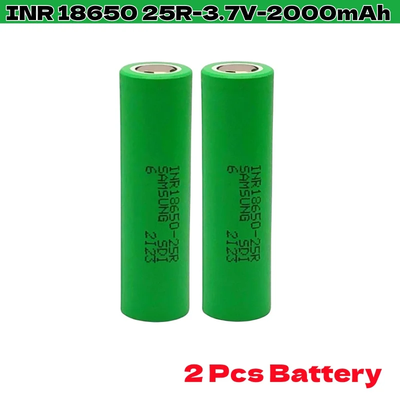 2000mAh 3.7V INR18650 25R 20A Lithium Battery For Screwdriver Flashlight Tool Battery+Charger: green