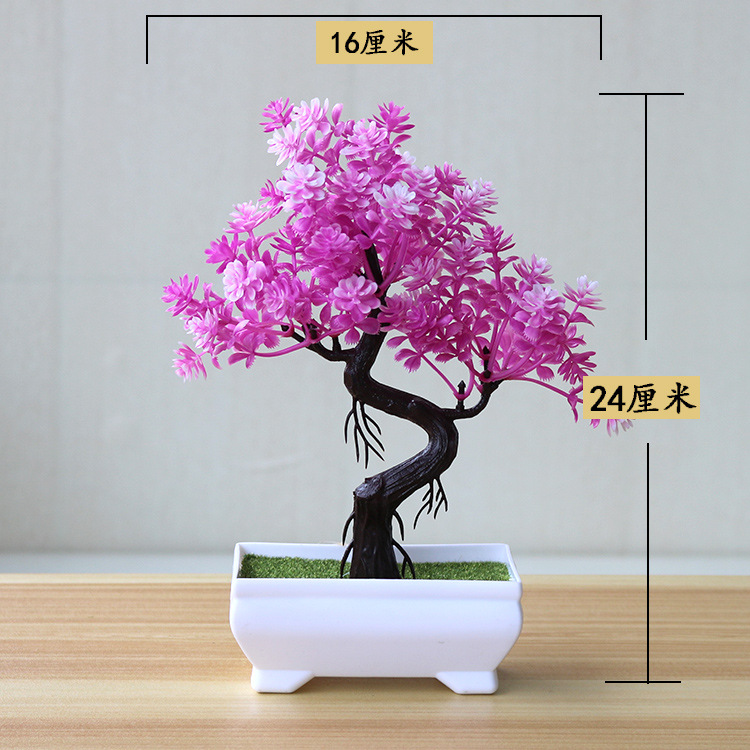 1pc Künstliche Pflanzen Bonsai Kleine Baum Simulation Pflanzen Gefälschte Blumen Tisch Topf Ornamente Hause Dekoration Hotel Garten Decor: Burgunderrot
