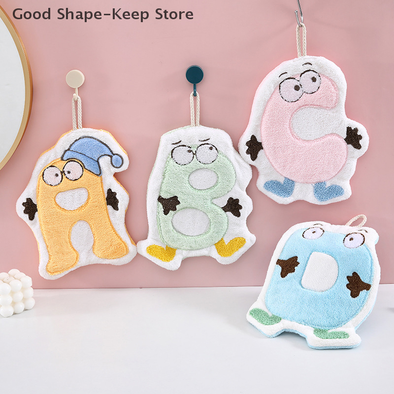 Asciugamano da cucina assorbente ad asciugatura rapida, per bambini, cartoni animati, anelli appesi, in microfibra, velluto corallo, bagno, camera da letto