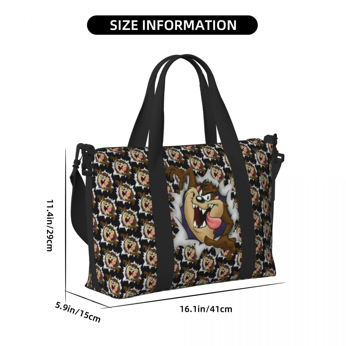 Custom Tasmanian Devils Beach Tote Bag Women Extra Large Gym Carry On Taz Cartoon Comic Travel Shopping Bags