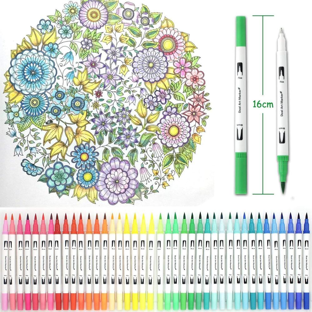 12/120 farver pensler med dobbelt tip 0.4mm fineliner spids og 2mm pensel tip til farvning af tegning malerpennepenselmarkører