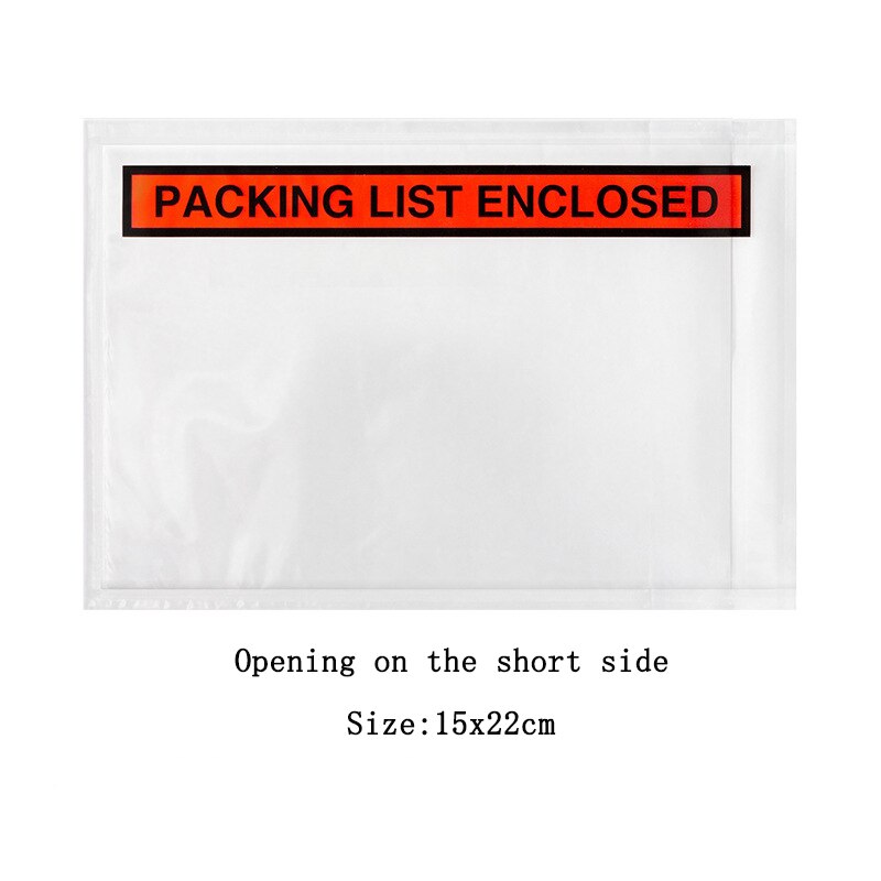 100Pcs 7 Sizes PACKAGING LIST Plastic Bag Invoice Slip Enclosed Packing Envelope Clear Logistics Pouches Waterproof Bag: 15x22cm