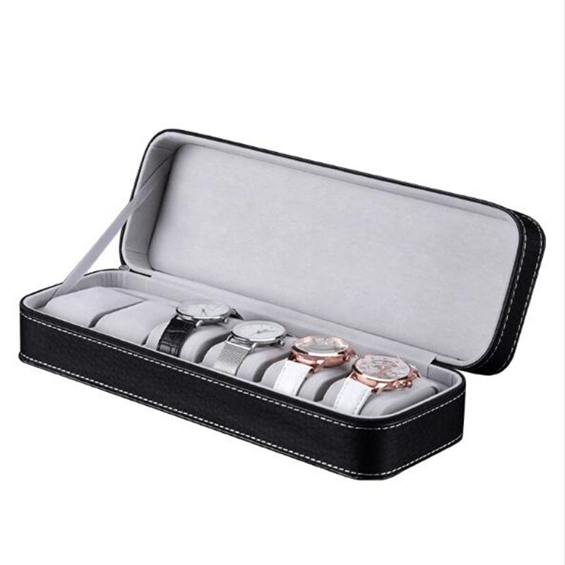 5/6/10/12 ranuras caja de Reloj portátil de cuero PU con cremallera/cerradura relojes de cuarzo estuche organizador de joyas cajas de exhibición mejor: B 6 Grid Watch Box