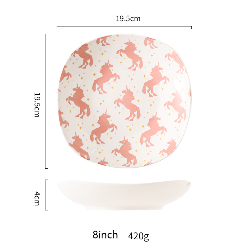 Os chine ustensiles de cuisine porcelaine carré assiette creuse assiette boulette nordique sous-glaçure ménage ustensiles de cuisine porcelaine: White  C