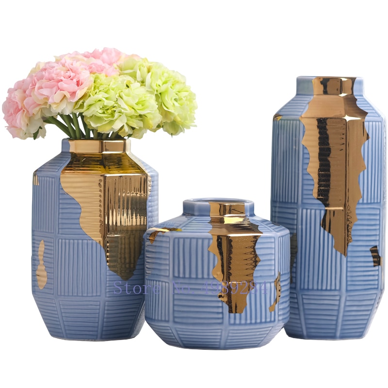 Nordisk keramik guldstribe moderne hjem keramik vase blomsterarrangement tilbehør dekoration blomster vaser bryllup