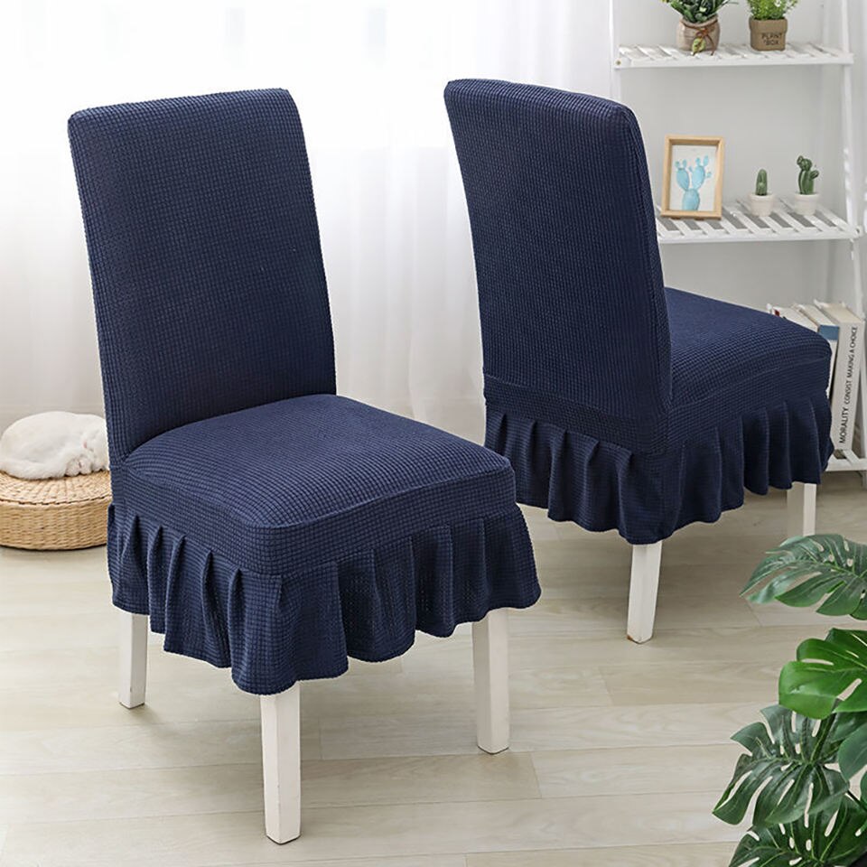 Super Soft Polar Fleece Fabric Skirt Style Chair Cover Elastic Chair Covers Spandex For Kitchen/Wedding Chair Covers Dining Room: Navy Blue