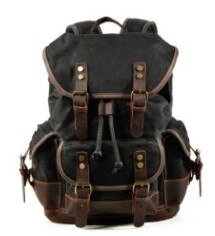 Muchuan Katoen Olie Wax Canvas Rugzak Heren Grote Capaciteit Vintage Waterdichte Rugzak 15 "Laptops Daypacks Klinknagels Boekentas: Black