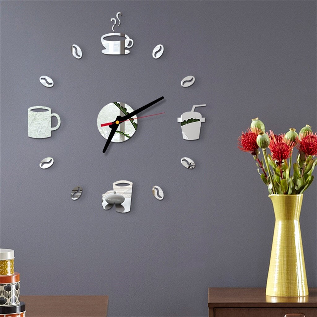 DIY Große Wanduhr Rahmenlose Riesen Uhren Spiegel Aufkleber Moderne Cafe Kaffee Milch Trinkbecher Zauberstab Dekor Für Küche