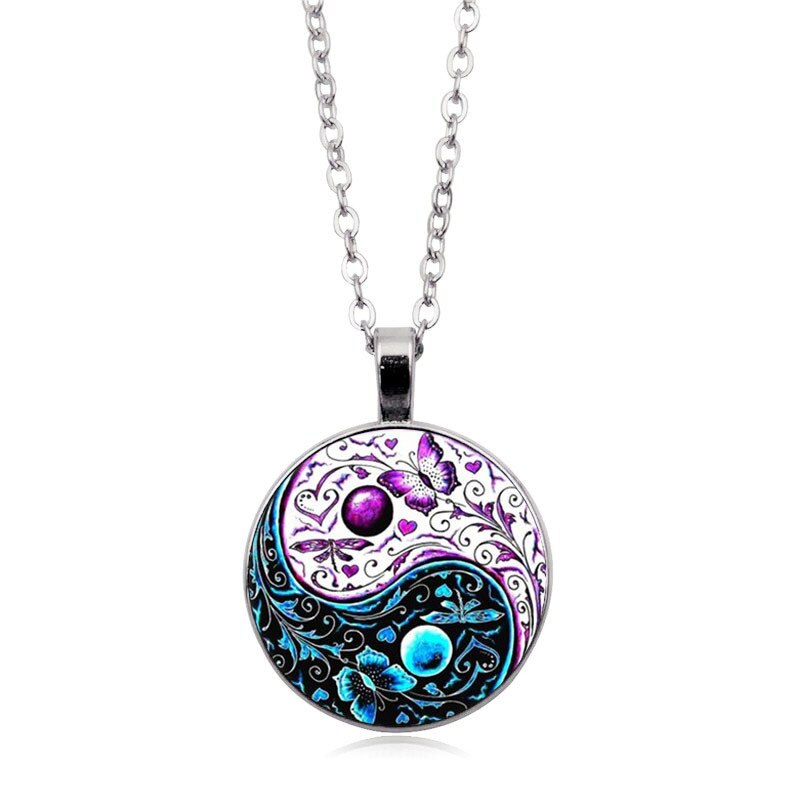 Yin Yang Tai Chi Vlinder Cabochon Glas Hanger Ketting Armband Oorbellen Sieraden Set Totaal 4 Stuks Voor Vrouwen mode