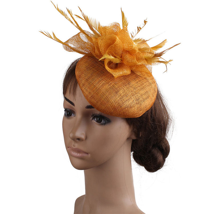 FS Ladies Hats Fascinator Feather Wedding Hat British Retro Top Hat Bridal Church Fedora Pillbox Hat Chapeau Femme: Golden