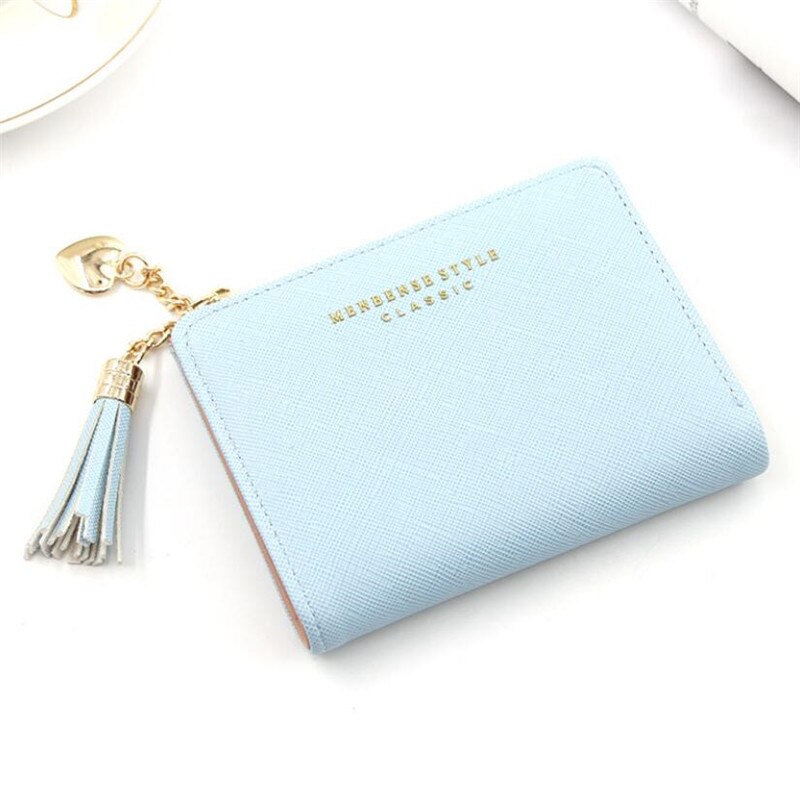 Kwastje Vrouwen Portemonnee Kleine Leuke Portemonnee Vrouwen Korte Lederen Vrouwen Portefeuilles Rits Portemonnees Portefeuillesubsidies Vrouwelijke Portemonnee Clutch: Blauw