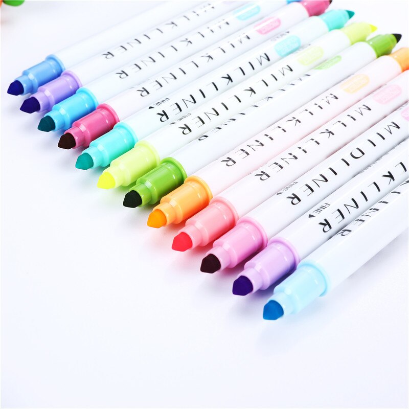 12 stks/partij Dubbele Hoofd Mildliner Markeerstiften Art Marker Markeerstiften Pastel Markers Aquarel Fluorescerende Tekening Pen