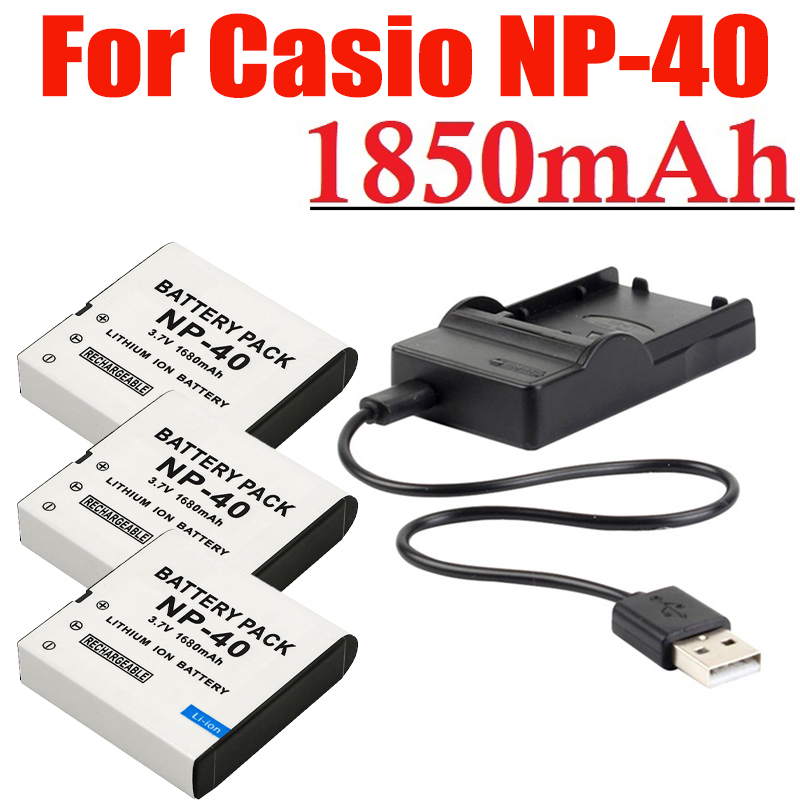 Batterie 1850mAh NP-40 NP40 pour Casio EX-Z30 Z40 Z50 Z55 Z57 Z400 Z750 Z850 FC100 KOMERY 4K, caméra caméscope, chargeur pour NP 40