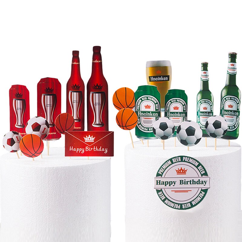 1 Set cerveza baloncesto fútbol Topper para tarta de feliz cumpleaños Festival deporte suministros para fiestas temáticas niños favores