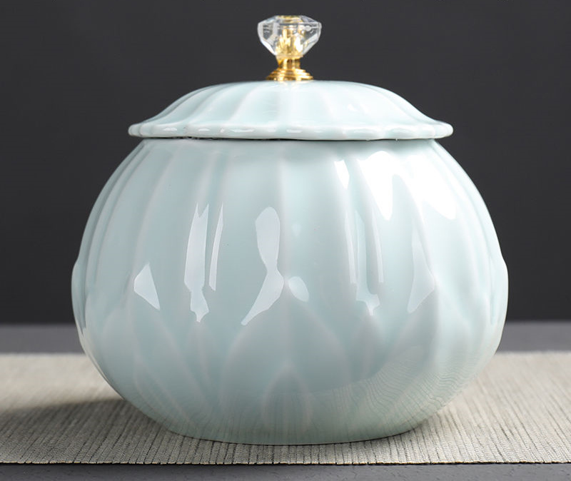 Stor kapacitet keramiske teopbevaringsdåser forseglet gryde til køkken krydderier organisator celadon porcelæn te kaffekrukker tank 9 stile: 08-12.5 x 12.2cm