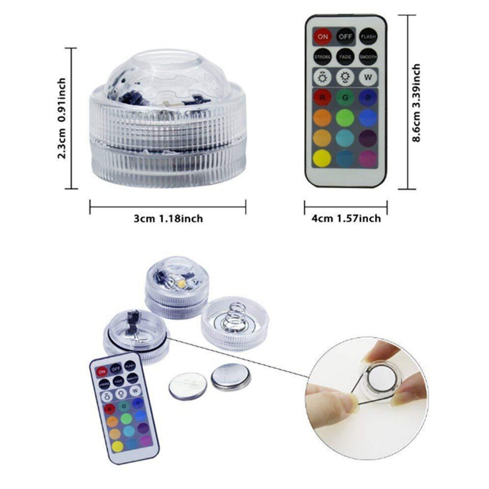 IP68 Waterproof Battery Operated Multi Color Submersible LED Underwater Light for Fish Tank Pond Swimming Pool Wedding Party