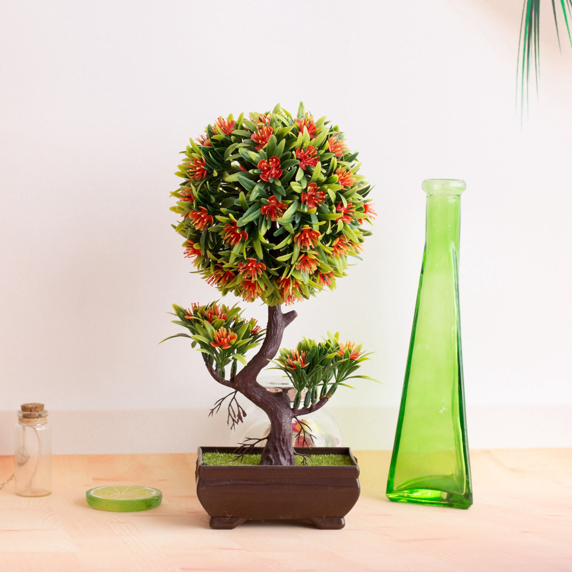 Árbol de flores de ciruelo en forma de S, bonsái Artificial, simulación de plástico, maceta pequeña, plantas, flores, mesa de hogar, decoración de jardín, 1 ud.