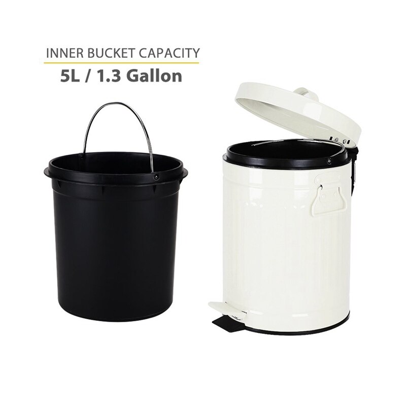 Badkamer Prullenbak Met Deksel, Prullenbak Voor Slaapkamer Kantoor Geschikt Voor Badkamer, Slaapkamer, Kantoor, bureau, 5 Liter, Wit
