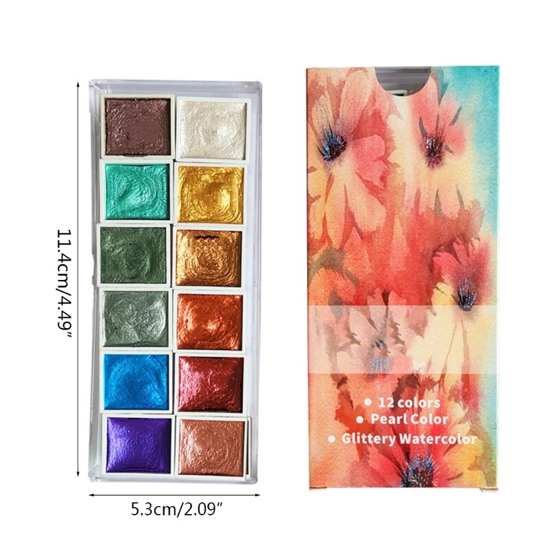 Mini Parelmoer Effen Aquarel Verf Set Draagbare Water Kleur Verf 12 Kleuren Voor Schilderen Kunst Levert F42D