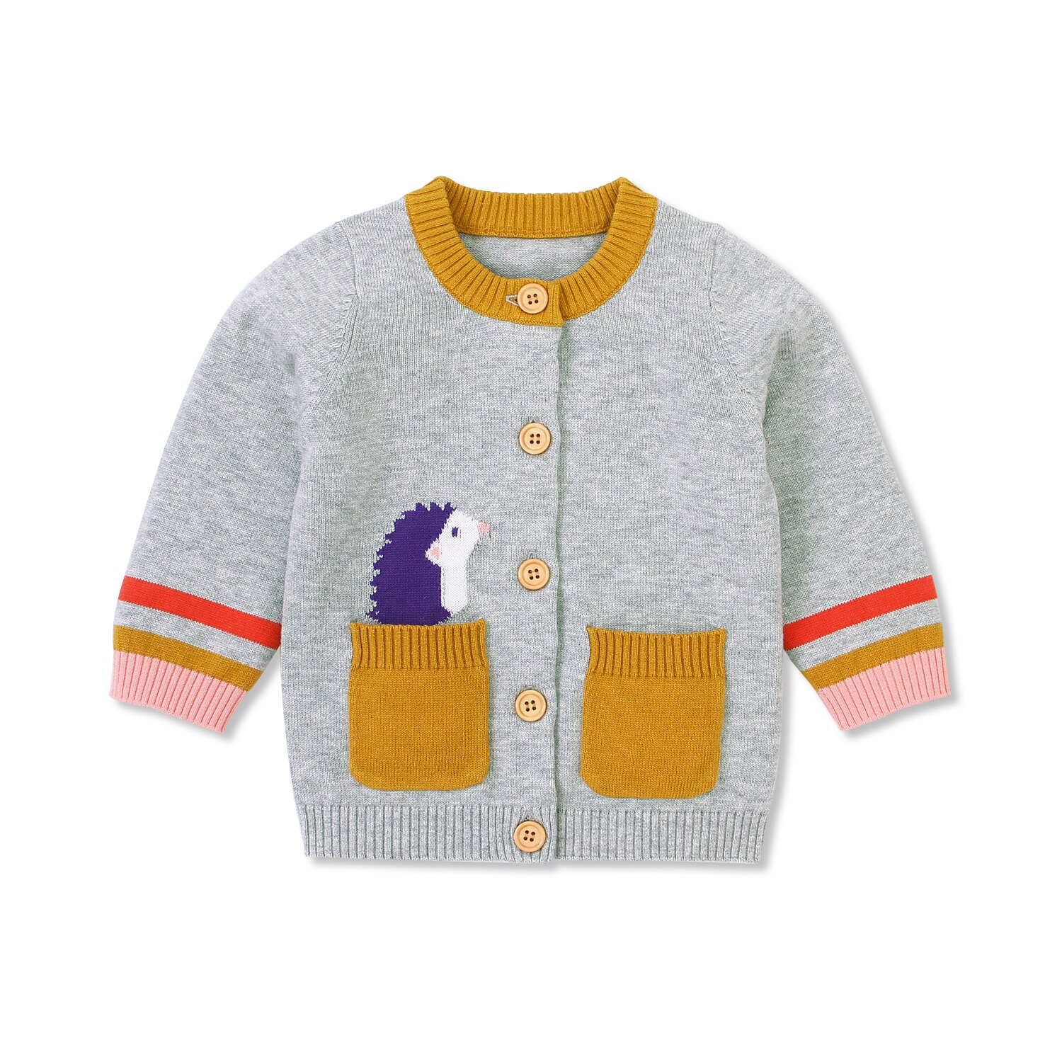 Top de punto para niña de 0 a 18M, chaqueta de cuello redondo de manga larga, blusa informal con estampado de erizo y perro de dibujos animados, Unisex: Gris / 6 meses