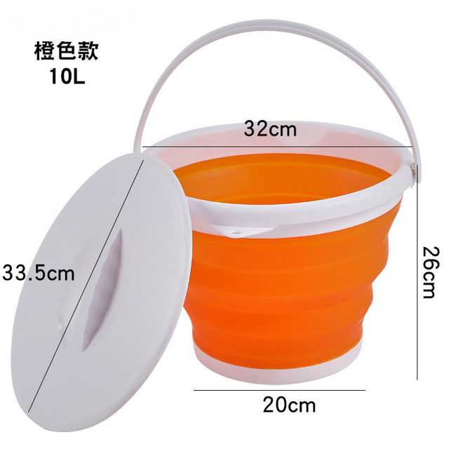 Yjj 10L Lid Collapsible Bucket Portable Folding Bucket Silicone Car Washing Bucket Children Outdoor Fishing Travel Home Storage: 10L Orange Lid