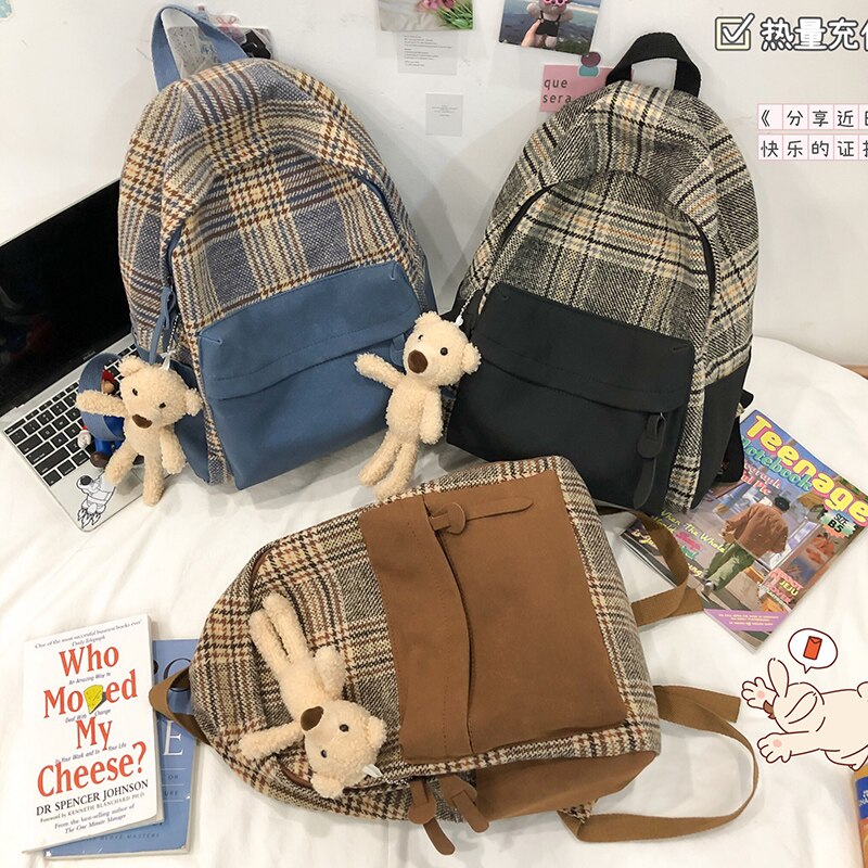 HOCODO Vintage Plaid Women'S Backpack Shoulder Bag Female College Bookbag Cute Student Backpack For Girl School Bag
