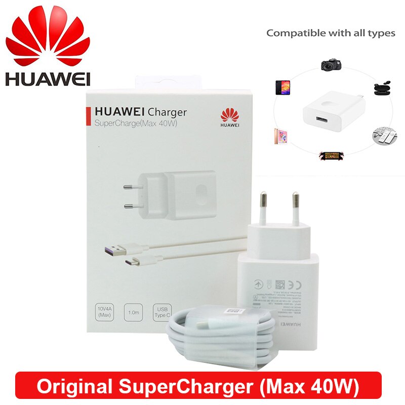 Huawei Charger 40W Original 10V4A Supercharge EU Fast adapter 5A USB type c cable for Mate 20 30 pro p40 p30 pro Honor 20 30 V30